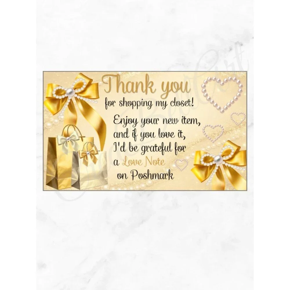 100  Thank You Cards | Gold Elegant Pearl & Bow Design for Small Business